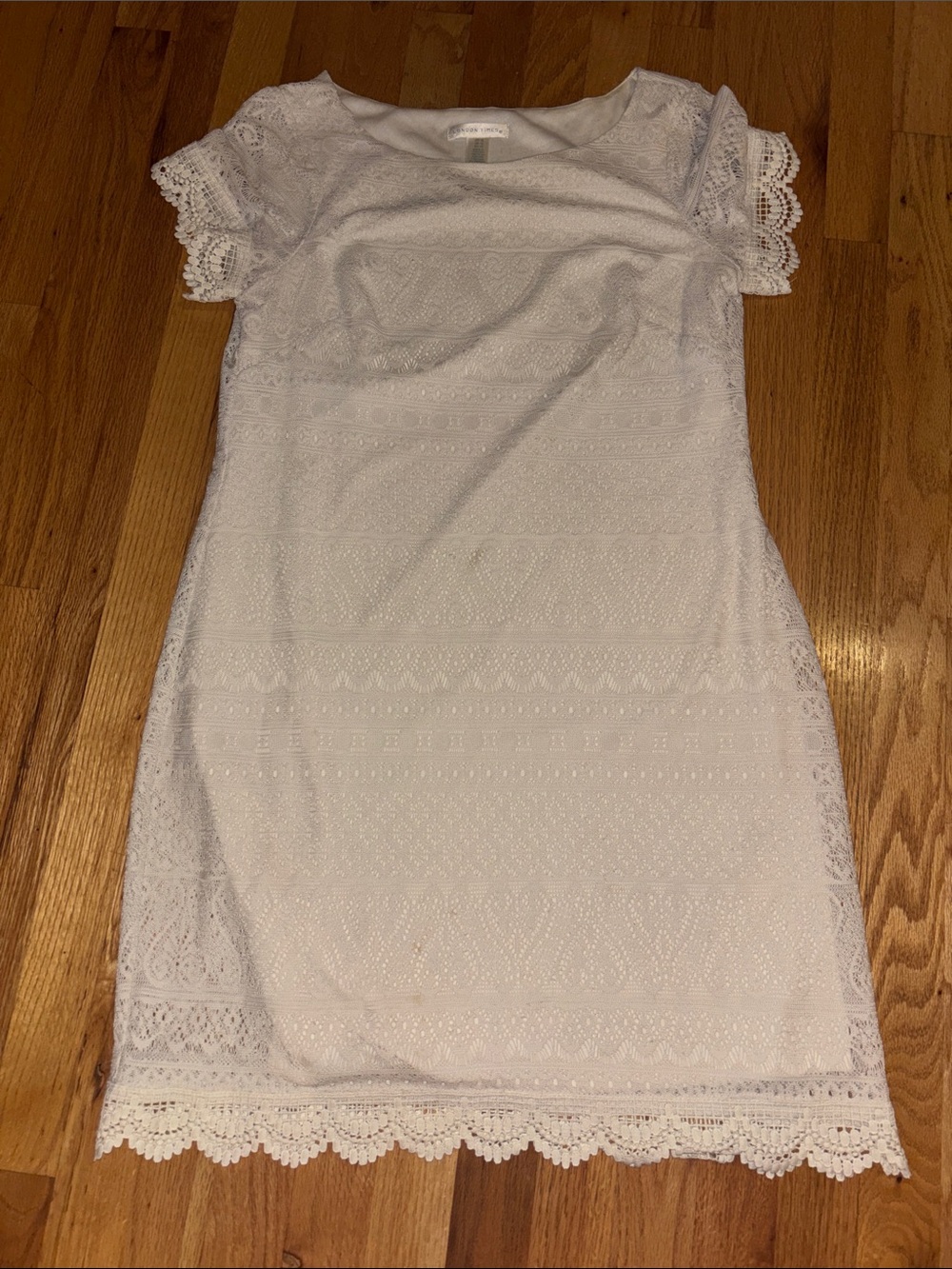 London Times Cream Lace Midi Dress with Scalloped Trim